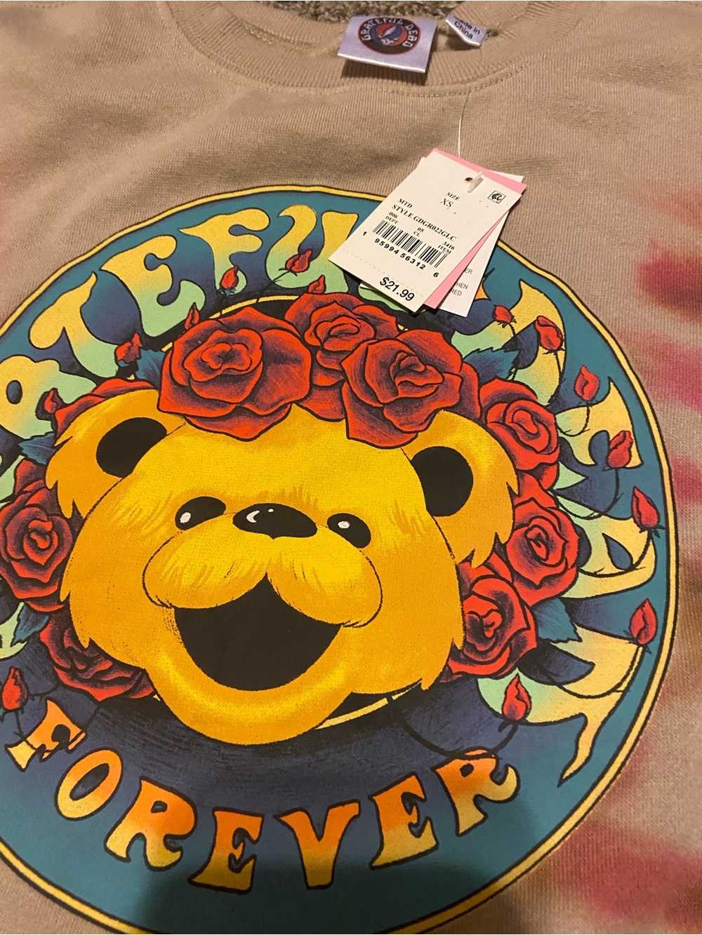 Grateful Dead sweatshirt with Teddy Roses n tye dyed